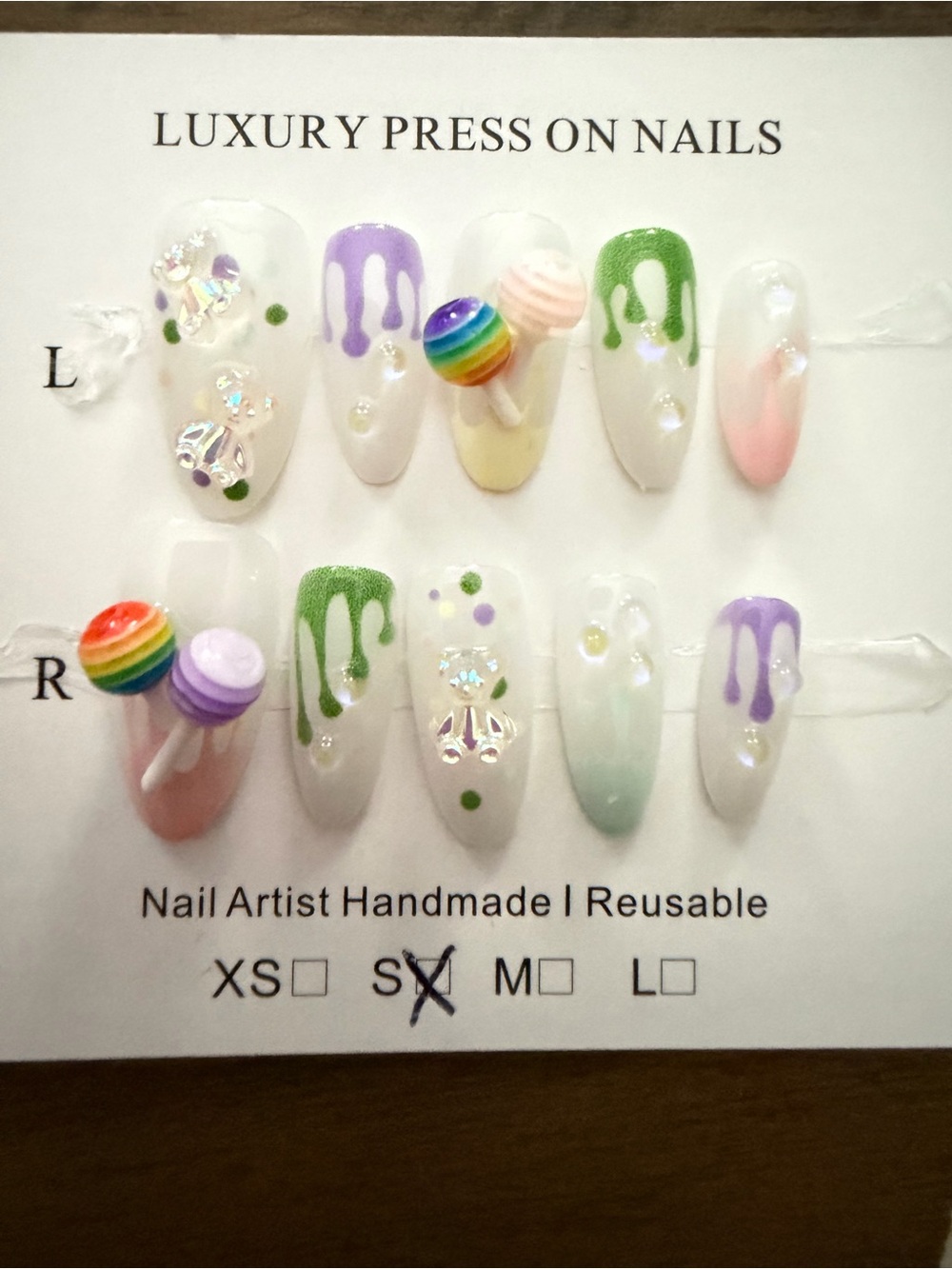 NEW Luxury Press-On Nails - Rainbow Lollipop Accent (Multicolor)